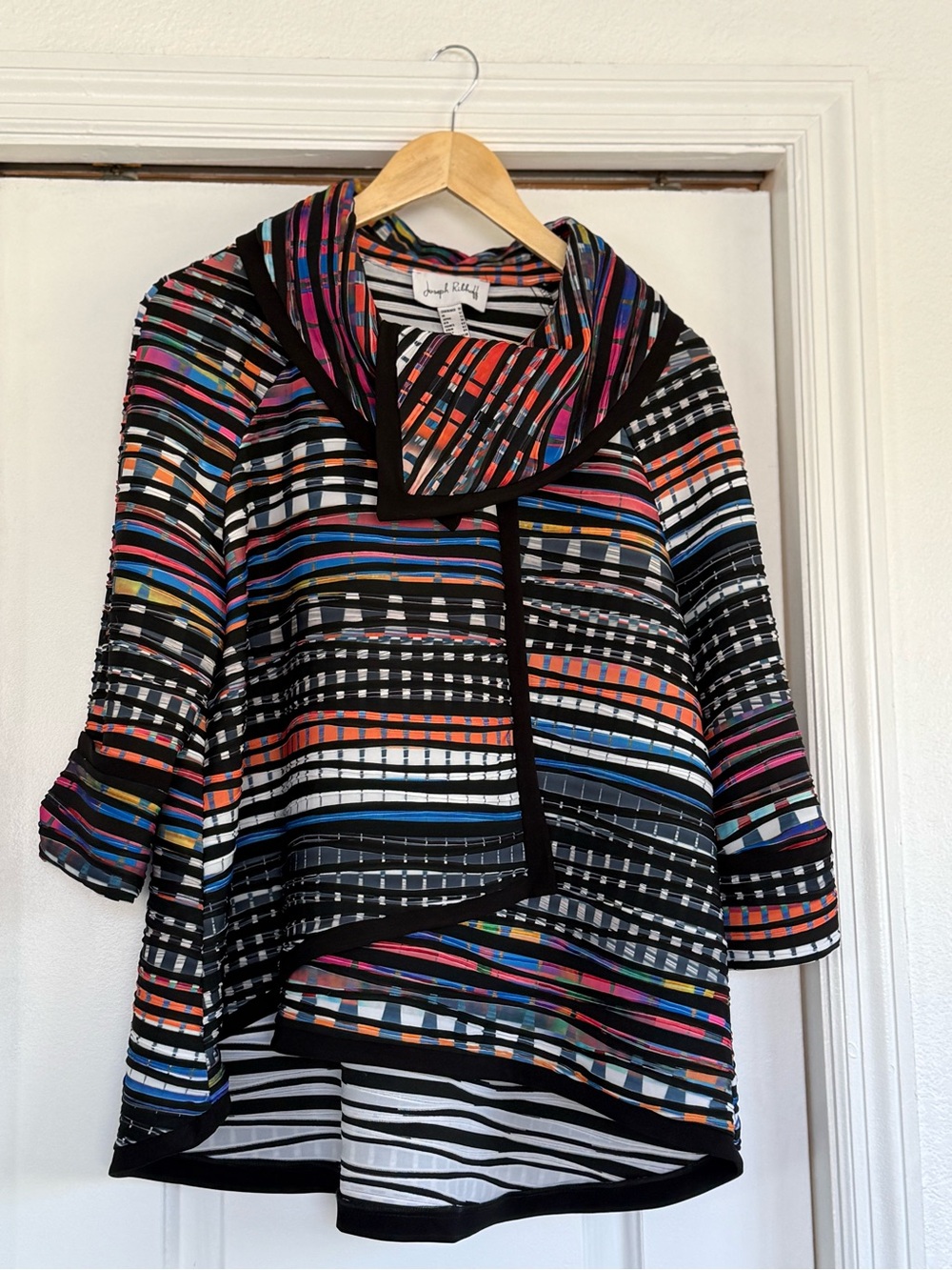 Joseph Ribkoff Black Multicolor Striped Tunic